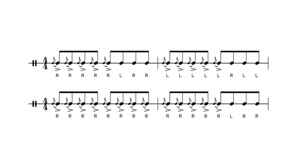 Triplet Flamadiddlediddle Variation drum rudiment notation